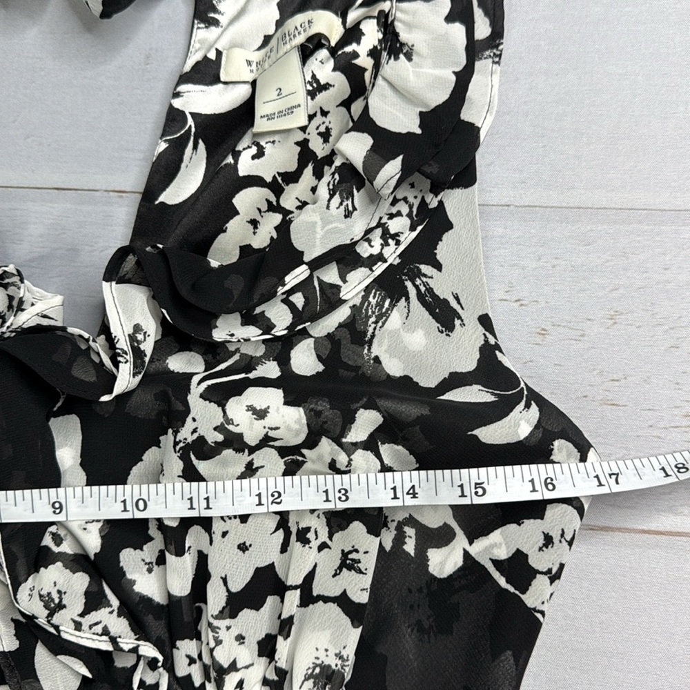 White House Black Market Flowy Floral Black and White Dress Size 2 - Picture 10 of 13